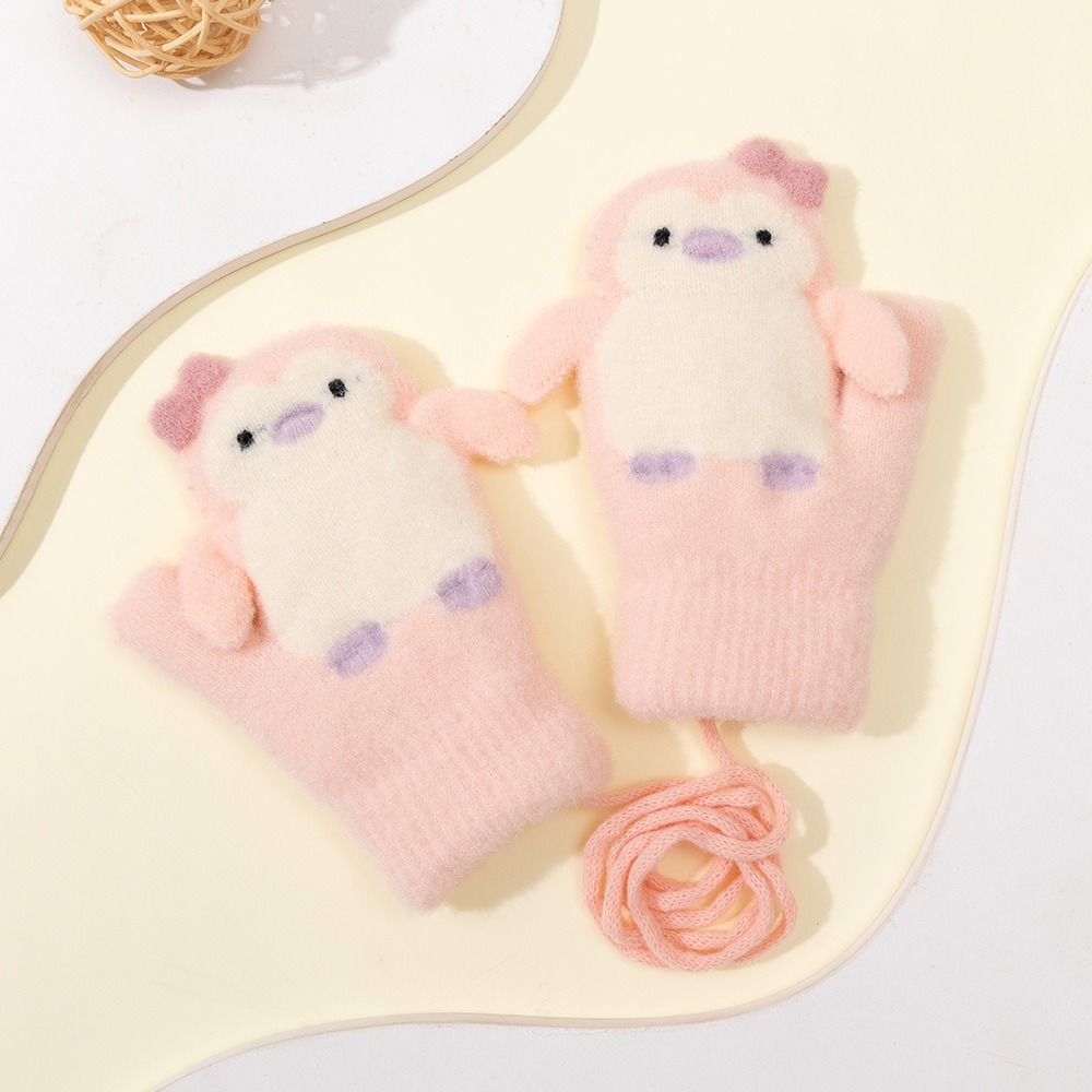 Wool Glove Lined - 迷子防止ストラップ付き、子供用迷子防止グローブ、伸縮性のある袖口、ニット素材、冬用ベビーニットグローブ、フリース裏地、子供用防寒ウールグローブ。
