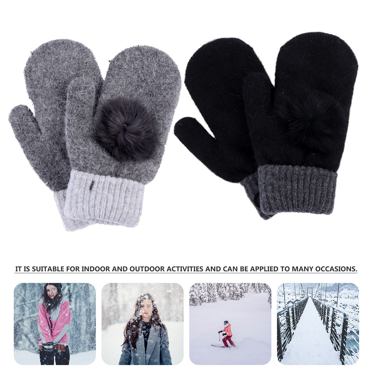 2組の暖かいウールミトン。裏地はフリースで、保温性に優れ、女 - Wool Glove Lined のレビューと価格