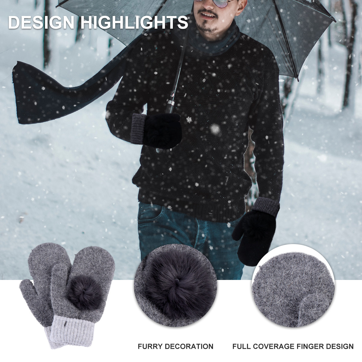 2組の暖かいウールミトン。裏地はフリースで、保温性に優れ、女 - Wool Glove Lined のレビューと価格