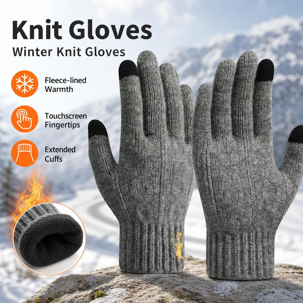 冬用ニット手袋、タッチスクリーン対応、裏地はフリース、保温性 - Wool Glove Lined のレビューと価格
