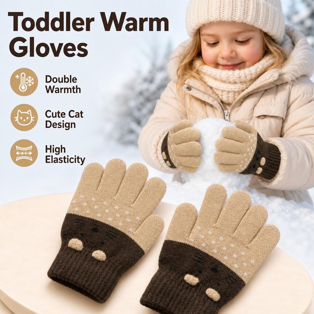 子供用ニット手袋、冬用、フリース裏地、猫柄ジャカード、保温性 - Wool Glove Lined のレビューと価格