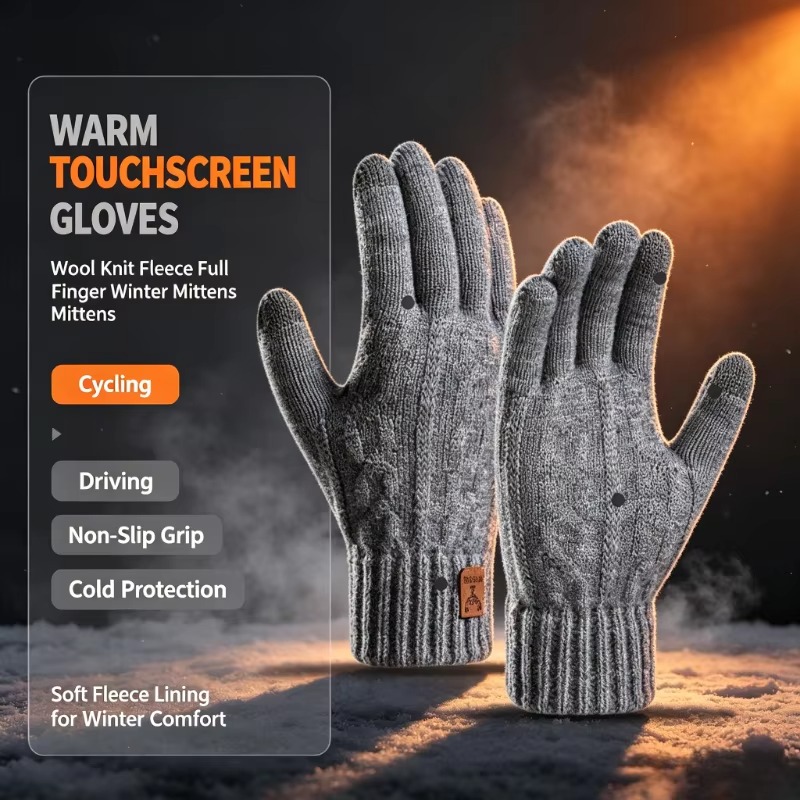 2026年 メンズ用 保温ウールニット手袋 滑り止め加工 タ - Wool Glove Lined のレビューと価格